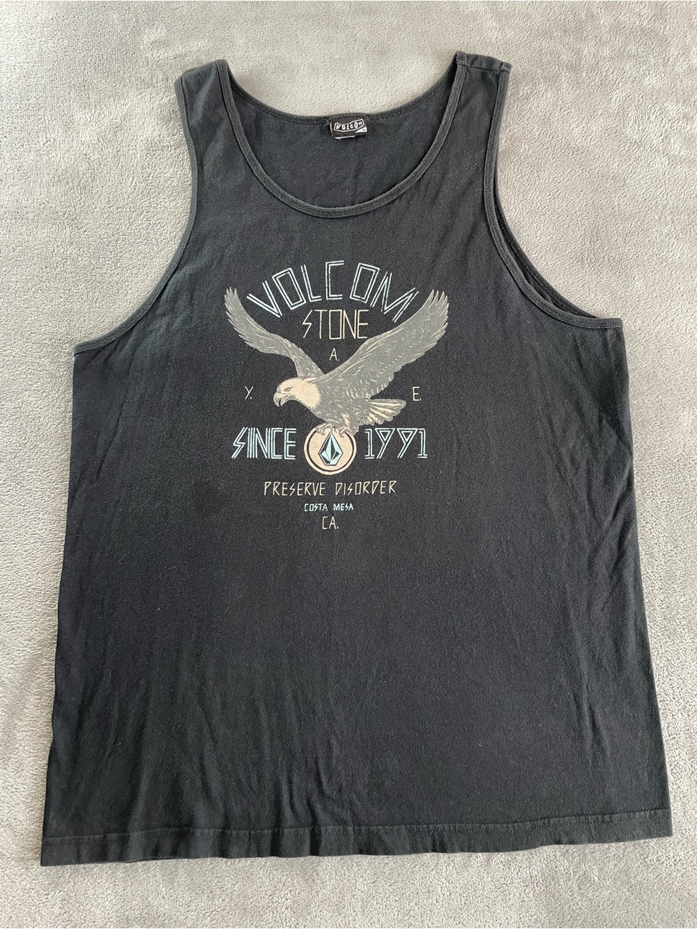 Volcom Tank Top Preserve Disorder Eagle Skate Surf Sleeveless Mens XL Black Mark
